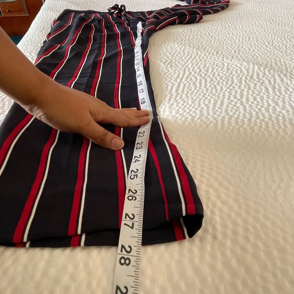 Banana Republic Striped Pants Size 4 Navy Blue Red White Ankle Drawstring Pleat - Picture 9 of 10